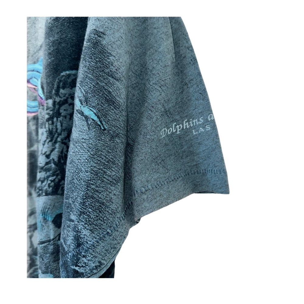 vintage 90s embroidered dolphin single stitch all over print ocean tshirt large - Picture 7 of 10